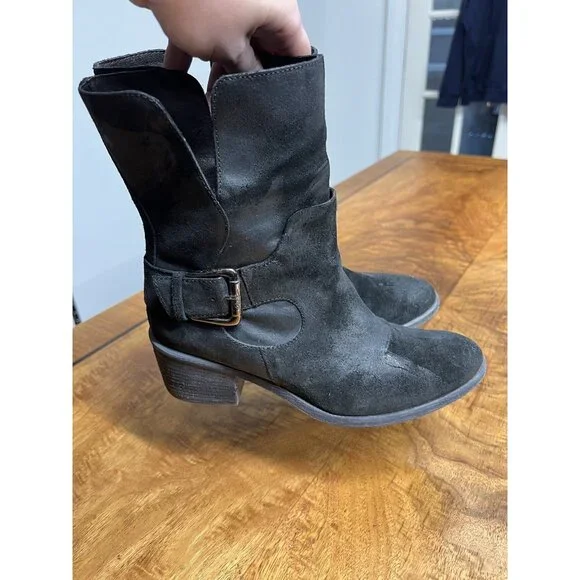 Donald J Pliner Women’s 8.5 Donata Cowboy Boot Distressed Suede Leather Black - Picture 3 of 11